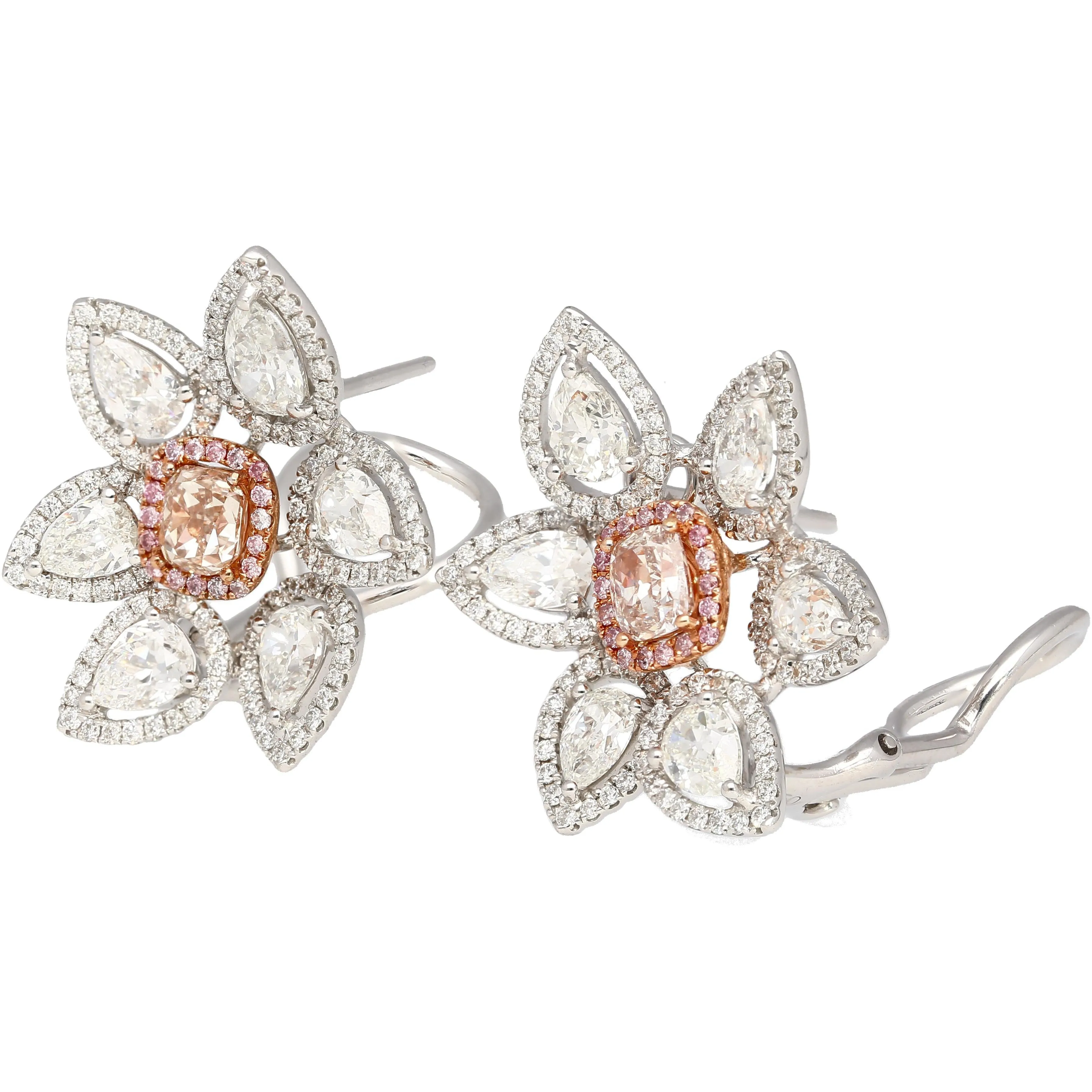 8.7 Carat Natural Pink Diamond & Diamond Floral Stud Earrings