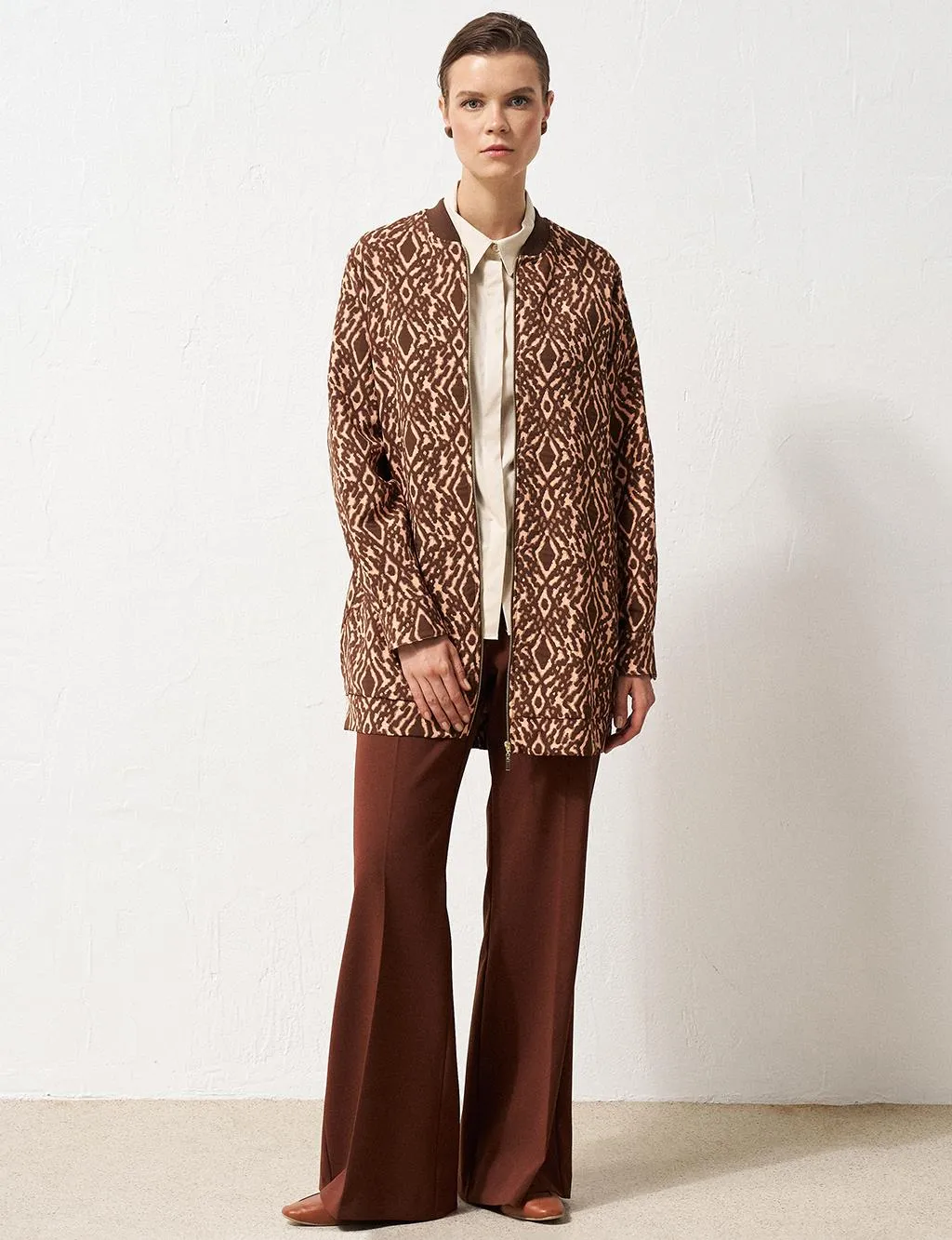 Abstract Pattern College Collar Jacket Mushroom