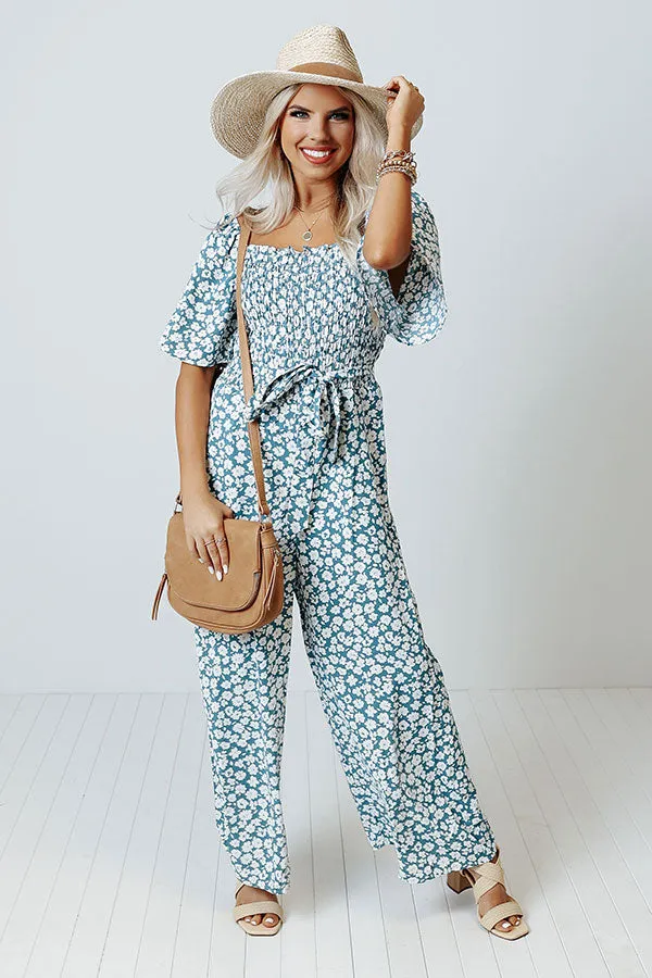 Always Dreaming Smocked Jumpsuit in Teal