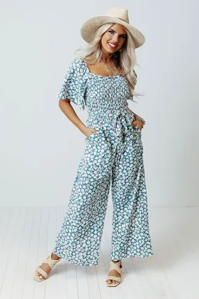 Always Dreaming Smocked Jumpsuit in Teal