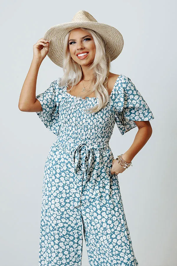 Always Dreaming Smocked Jumpsuit in Teal