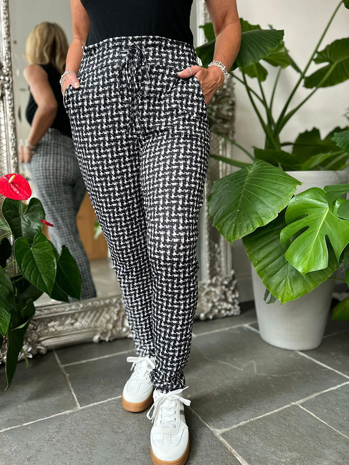 Black Check Print Super Soft Straight Leg Trousers