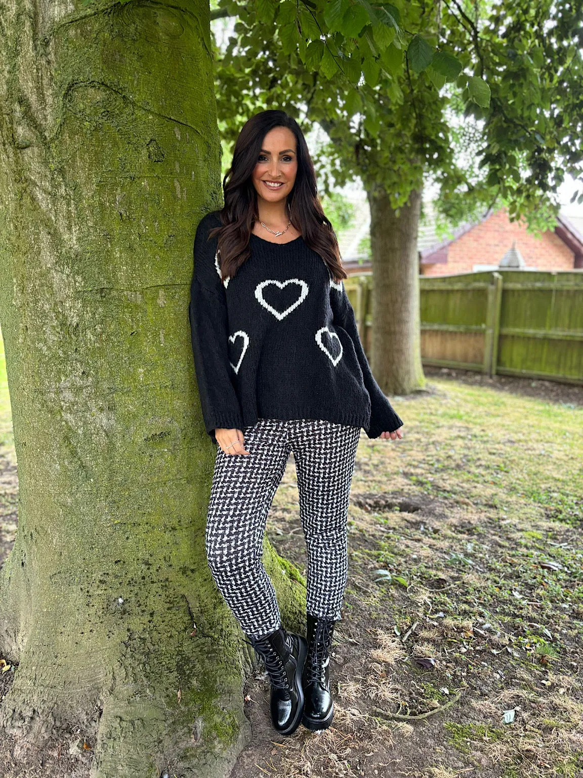 Black Check Print Super Soft Straight Leg Trousers