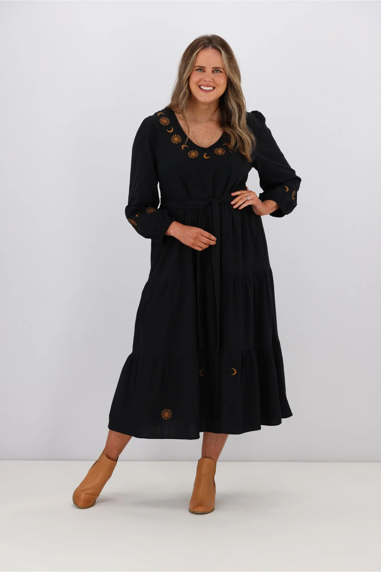 Boho Australia Osborn Midi Dress Black