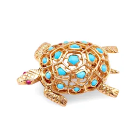 Boucheron Turquoise 18K Yellow Gold Turtle Brooch