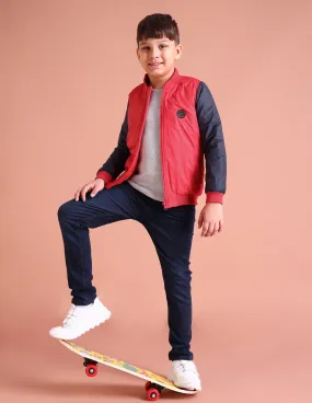 Boys Stand Collar Colour Block Bomber Jacket