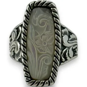 Carolyn Pollack 925 Sterling Silver Carved Floral Mother Of Pearl Ring Size 10