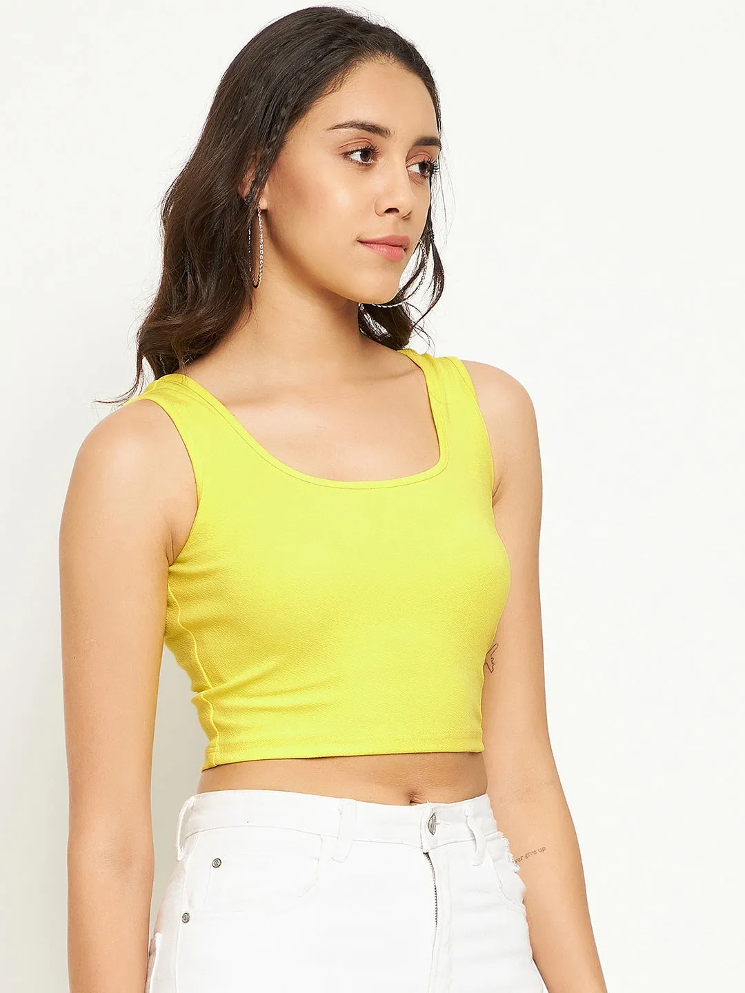 Cotton Stretchable Basic Round Neck Crop Top