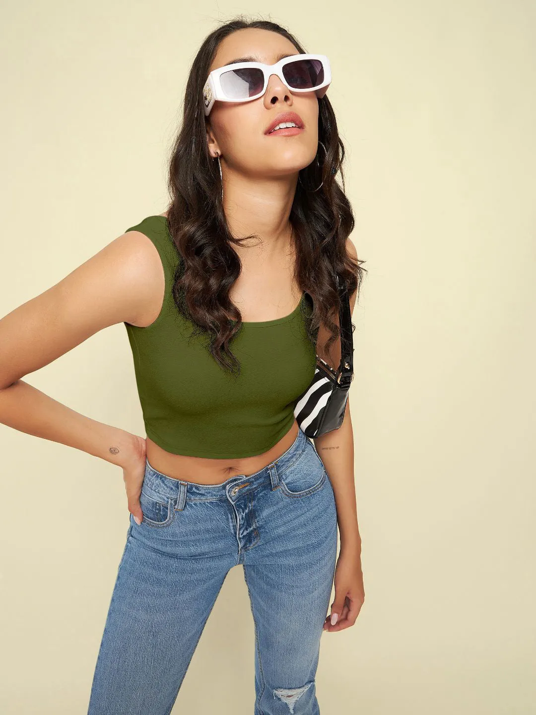 Cotton Stretchable Basic Round Neck Crop Top