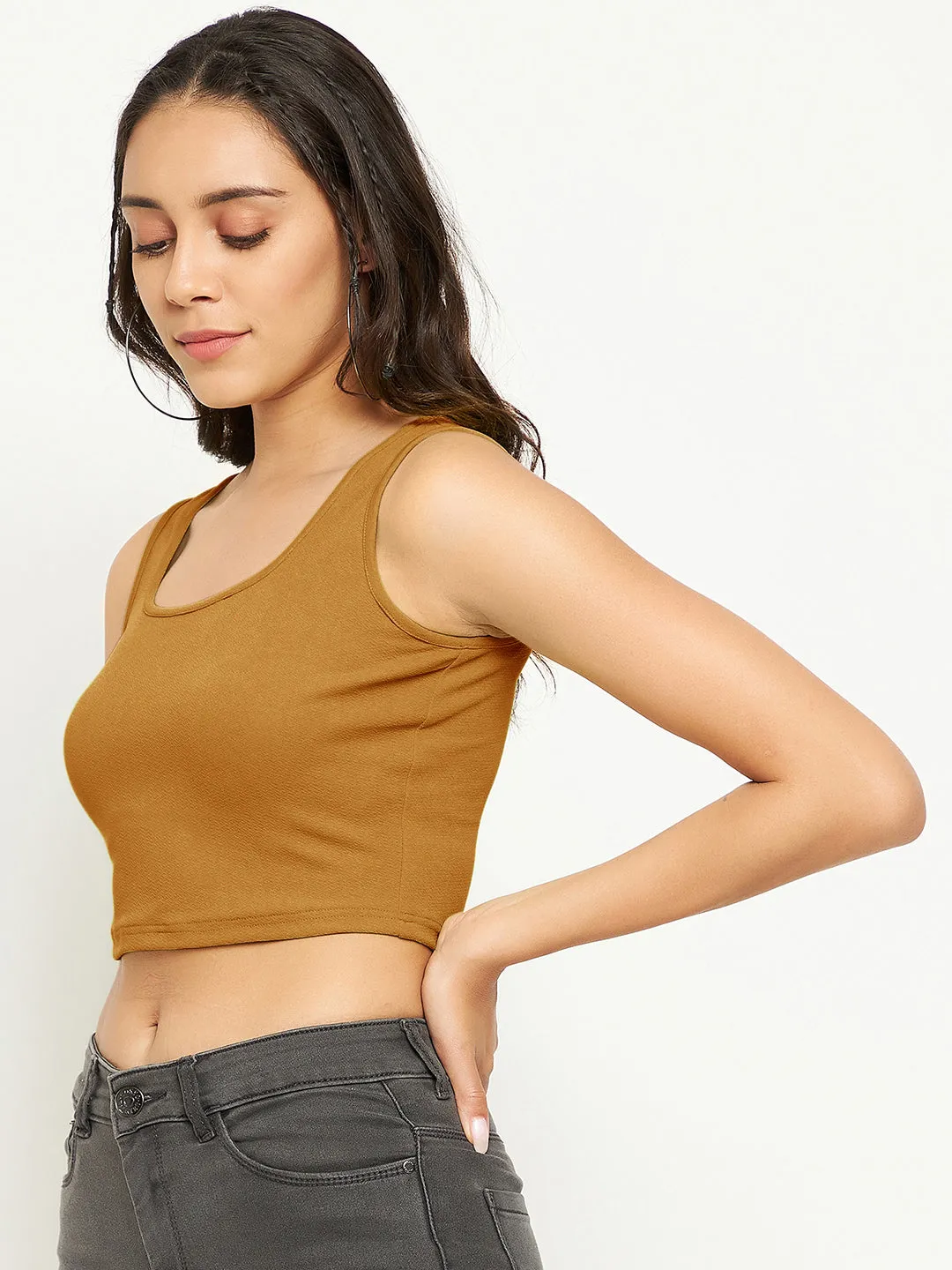 Cotton Stretchable Basic Round Neck Crop Top