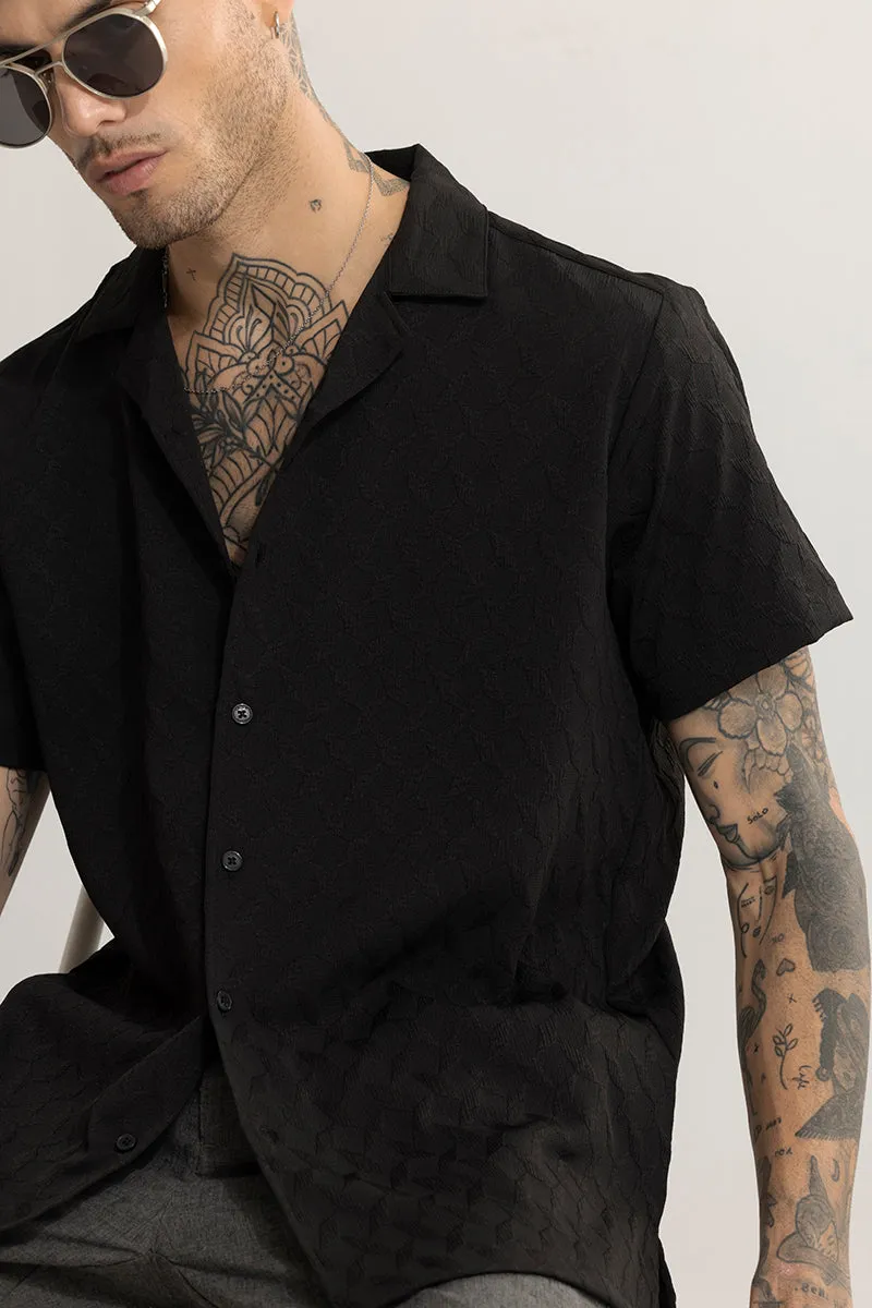 Cross Diamond Textured Black Shirt