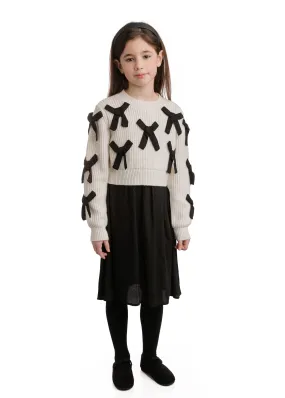 dress chunky knit bow overlay - black/ivory