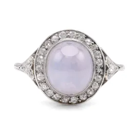 Edwardian 5.5 Carat Cabochon Star Sapphire Diamond Platinum Halo Ring