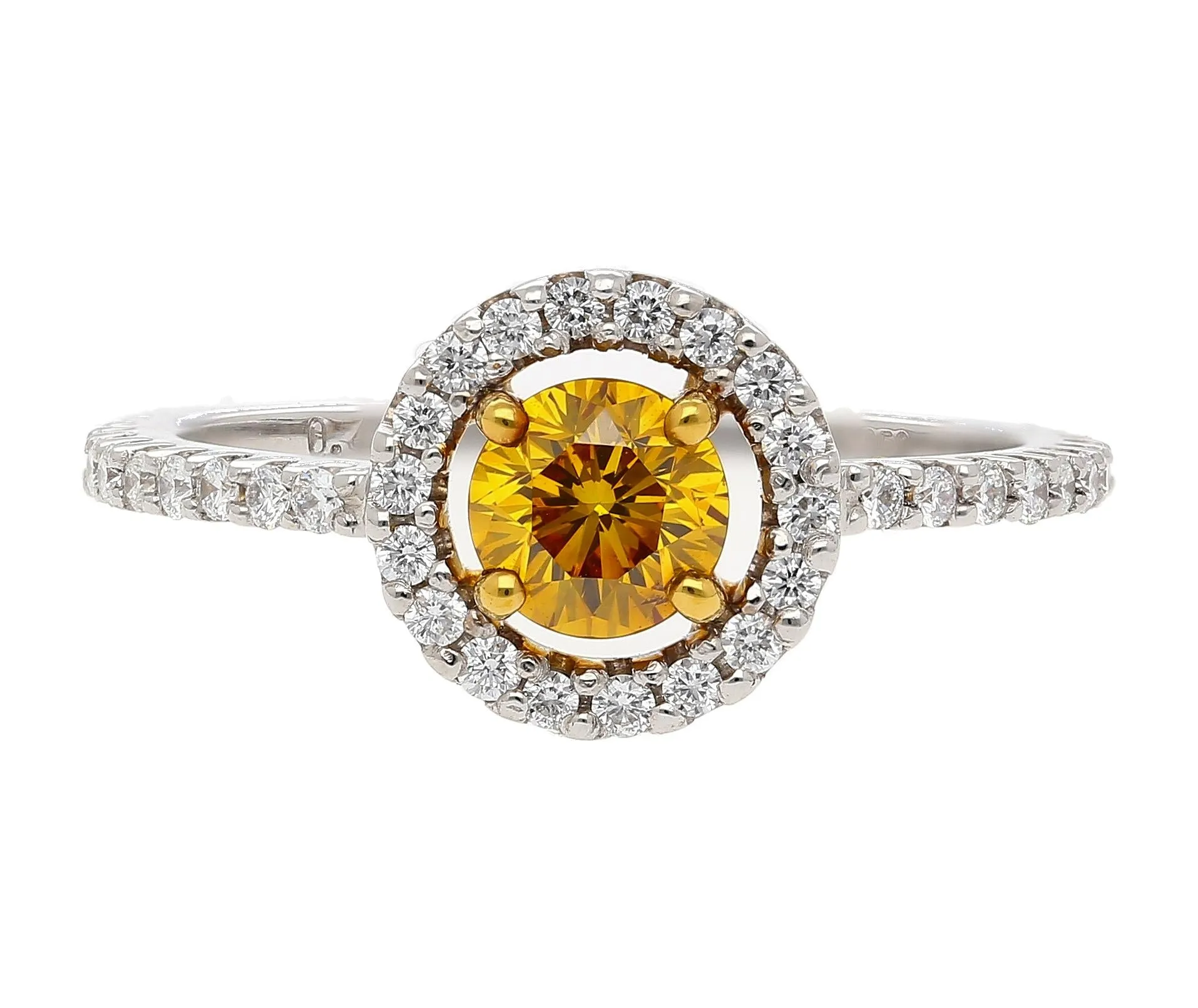 GIA Certified 0.46 Carat Fancy Deep Orange Yellow Diamond Engagement Ring