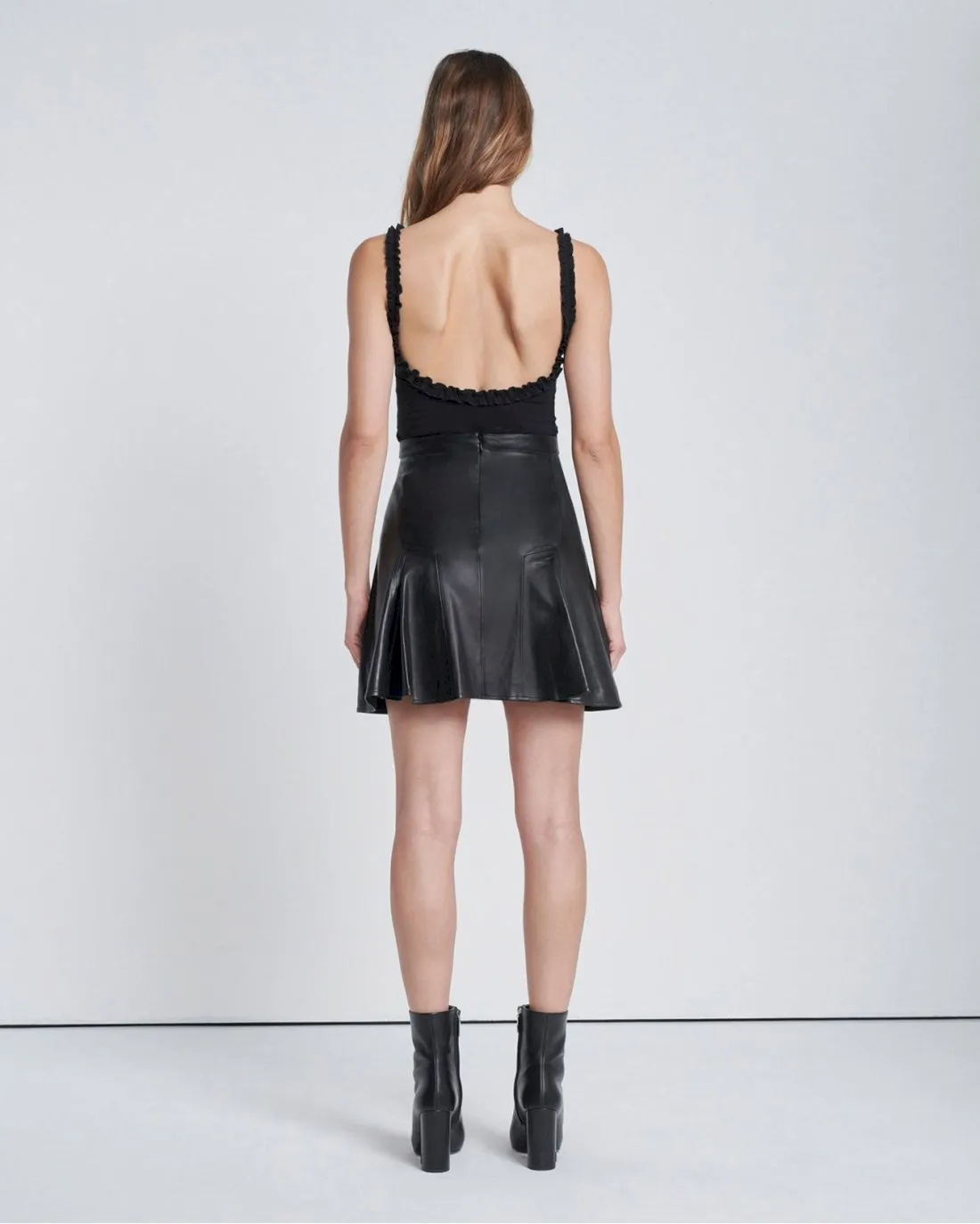 Leather Skater Skirt In Black