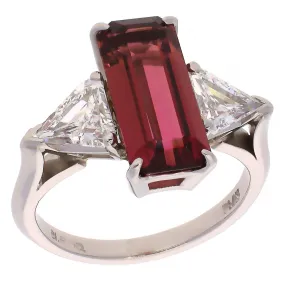 Platinum Rectangular Pink Tourmaline and Shield Cut Diamonds Ring