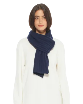 Pure Cashmere Ribbed Scarf Blue