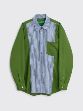 TRS BIEN everywear Raw Seam Oversized Classic Shirt Cotton Green Stripe