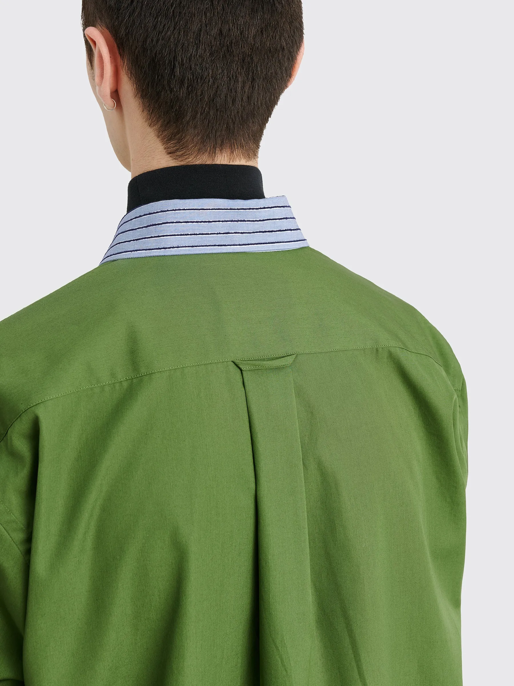 TRS BIEN everywear Raw Seam Oversized Classic Shirt Cotton Green Stripe