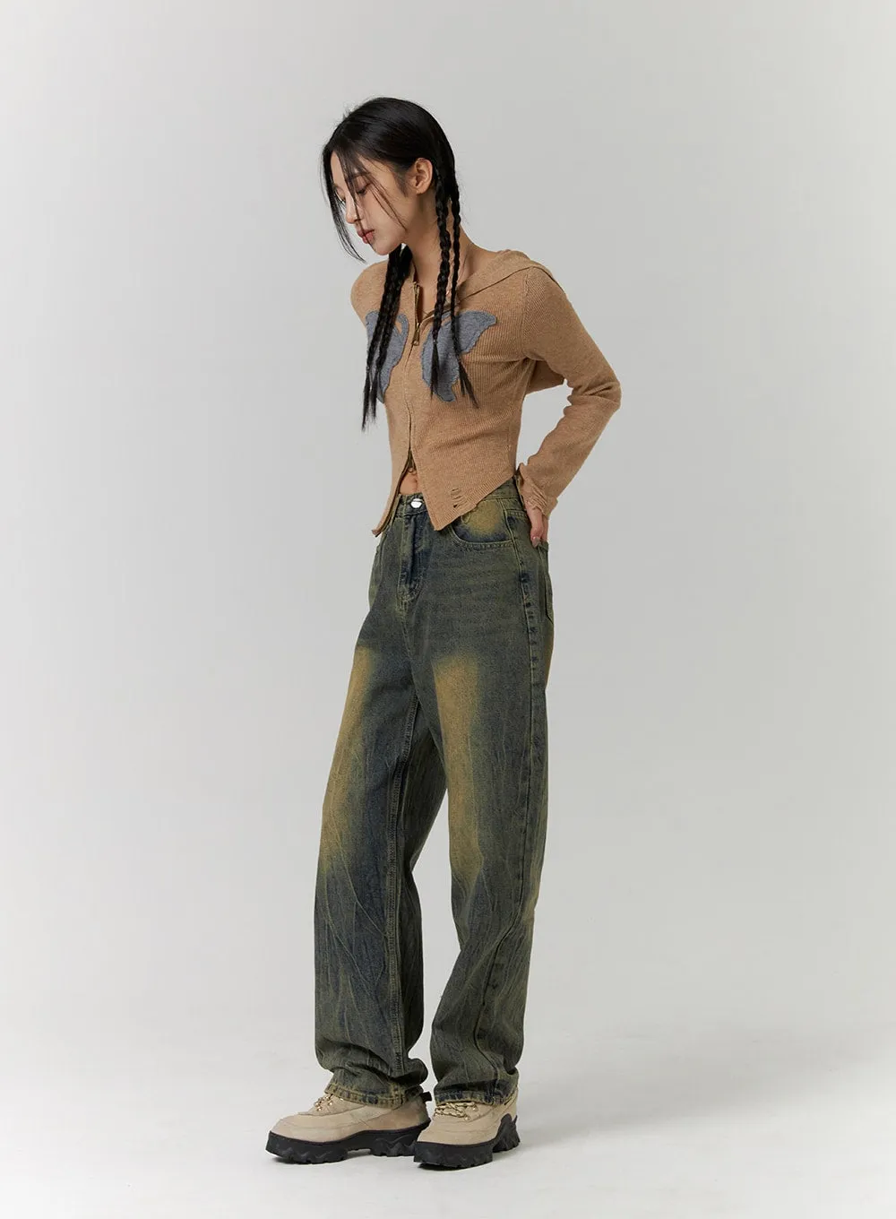 Vintage Washed Wide Leg Jeans CD311