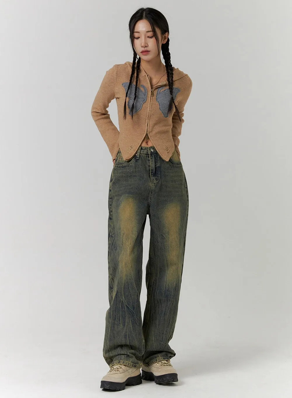 Vintage Washed Wide Leg Jeans CD311