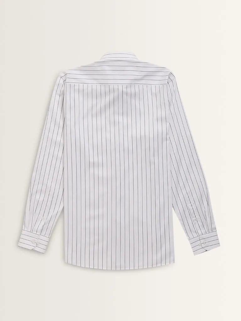 WES Formals White Stripe Patterned Slim-Fit Cotton Shirt